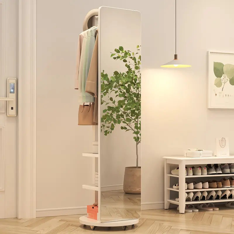 Specchio Eleganza 360° – in Legno Massello con Appendiabiti ✨