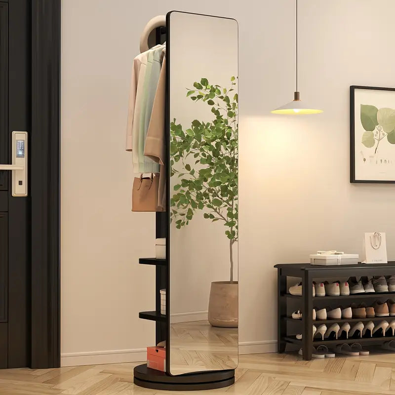 Specchio Eleganza 360° – in Legno Massello con Appendiabiti ✨