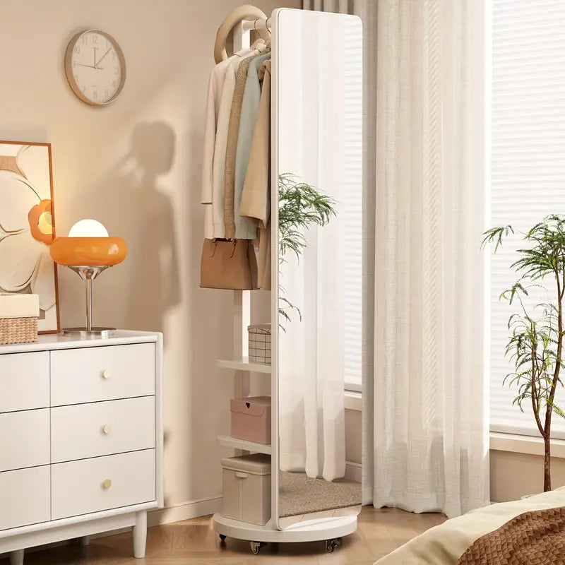 Specchio Eleganza 360° – in Legno Massello con Appendiabiti ✨