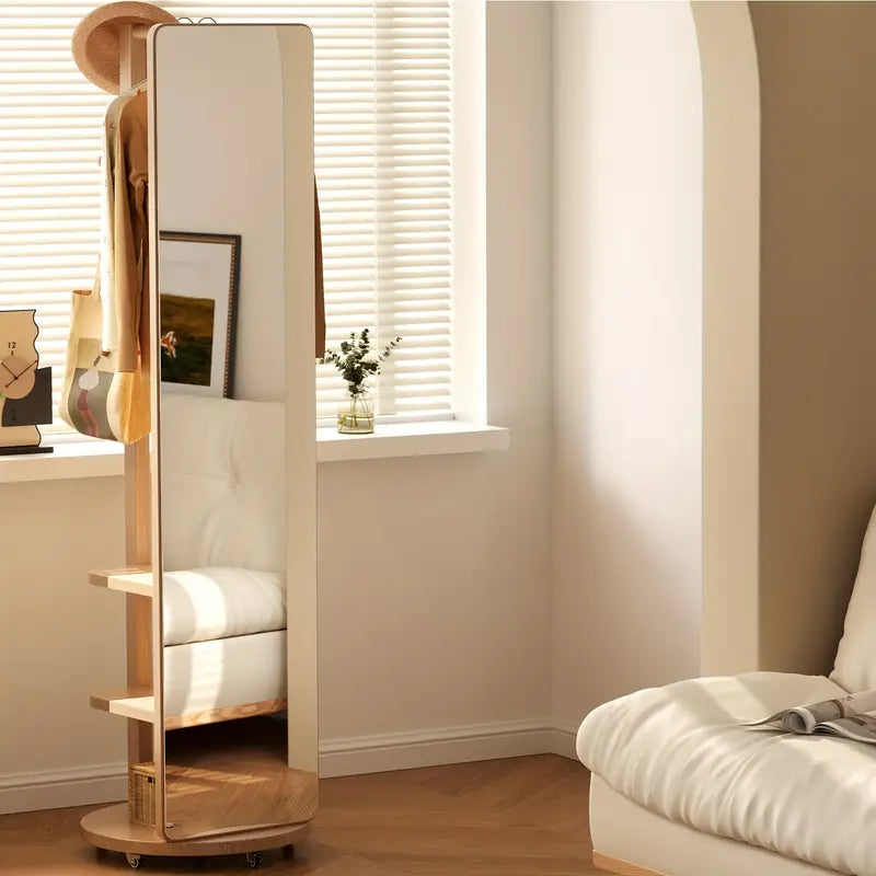 Specchio Eleganza 360° – in Legno Massello con Appendiabiti ✨
