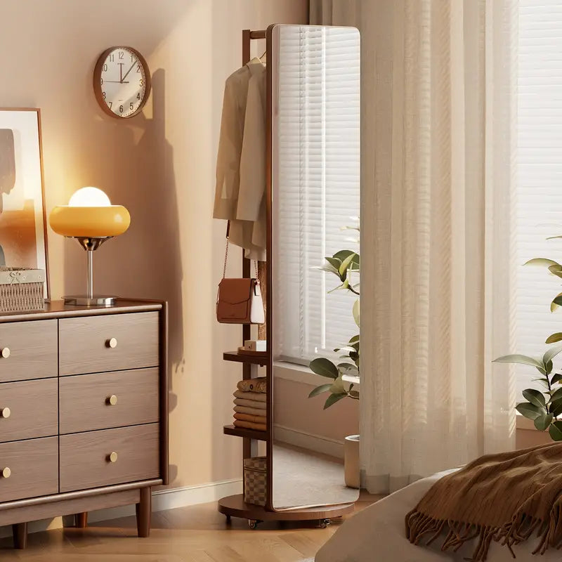 Specchio Eleganza 360° – in Legno Massello con Appendiabiti ✨