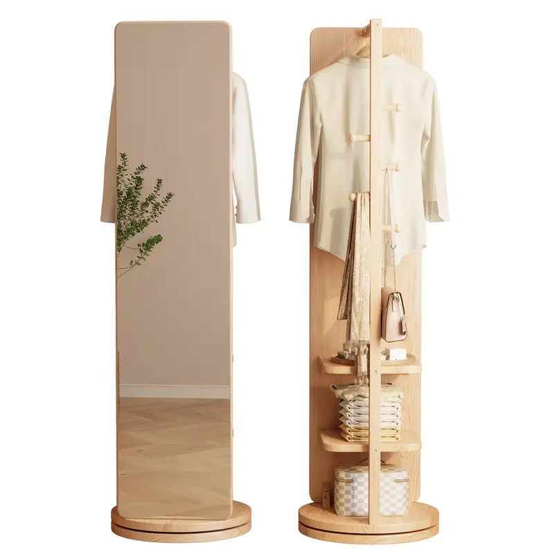 Specchio Eleganza 360° – in Legno Massello con Appendiabiti ✨